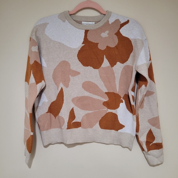 Cynthia Rowley Floral Sweater Neutral Colors Fall Long Sleeve Women Small - Picture 1 of 11